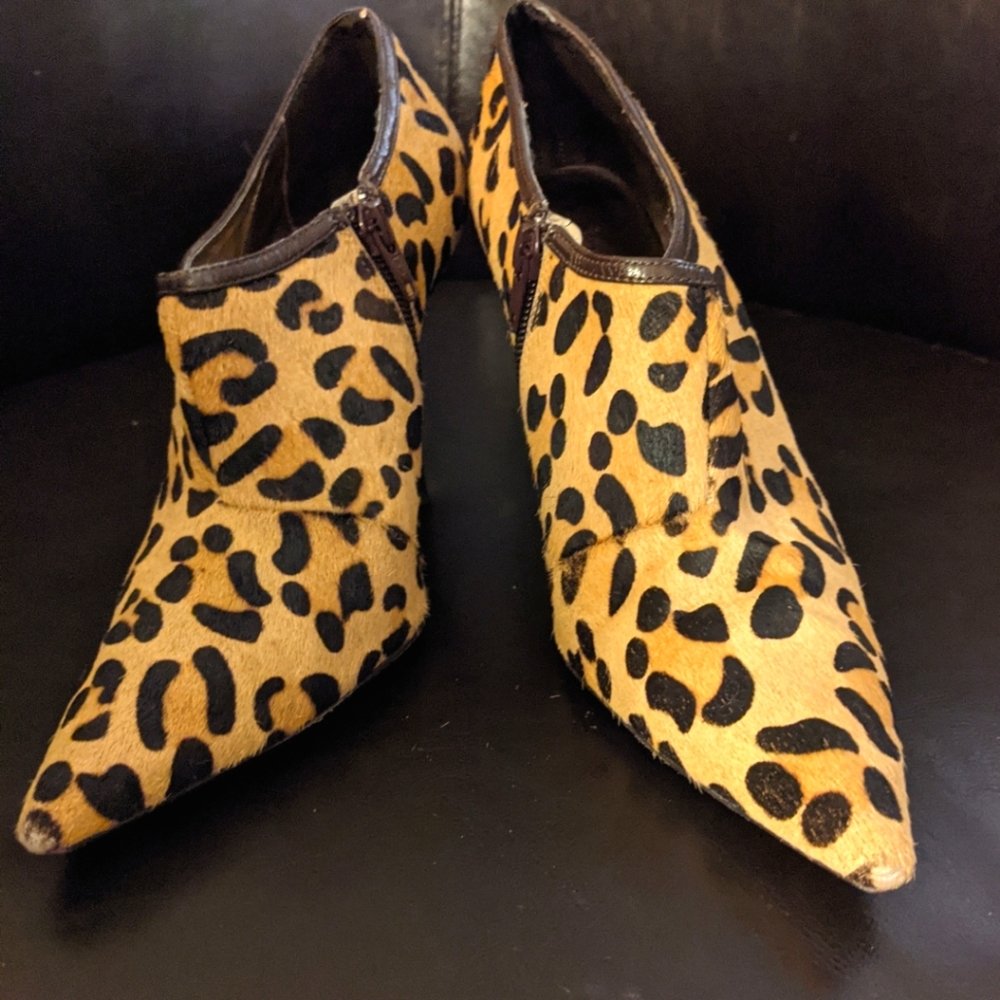 Towne Shoes Pony Hair Leopard High-heeled Mules